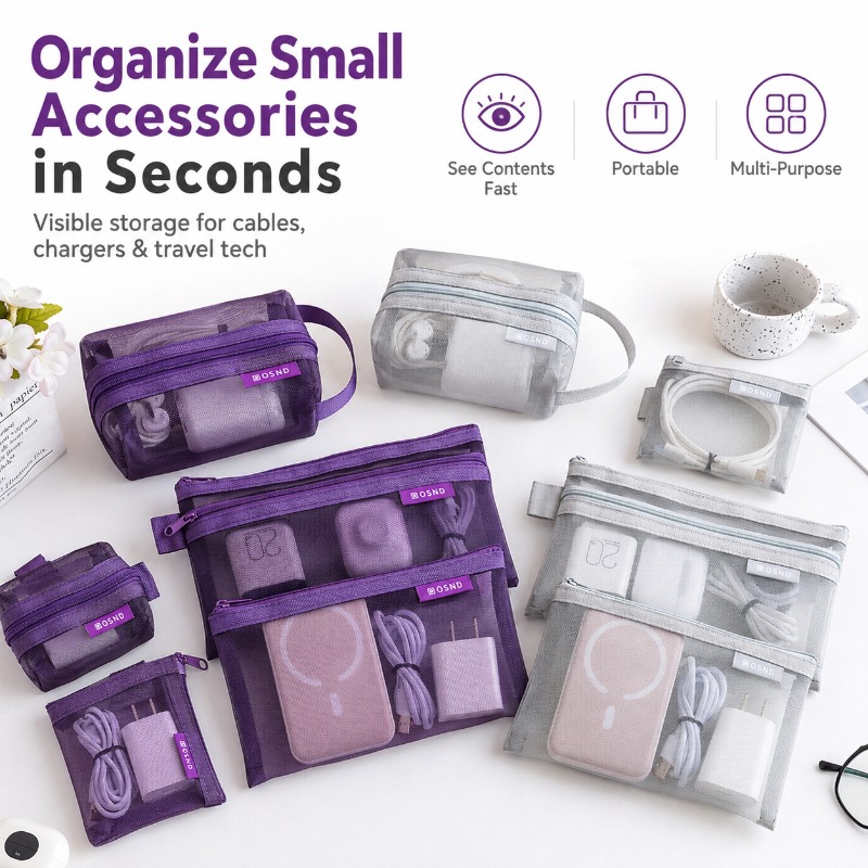 Tech Accessories Travel Bag - Paquete de 6 Bolsas de Malla