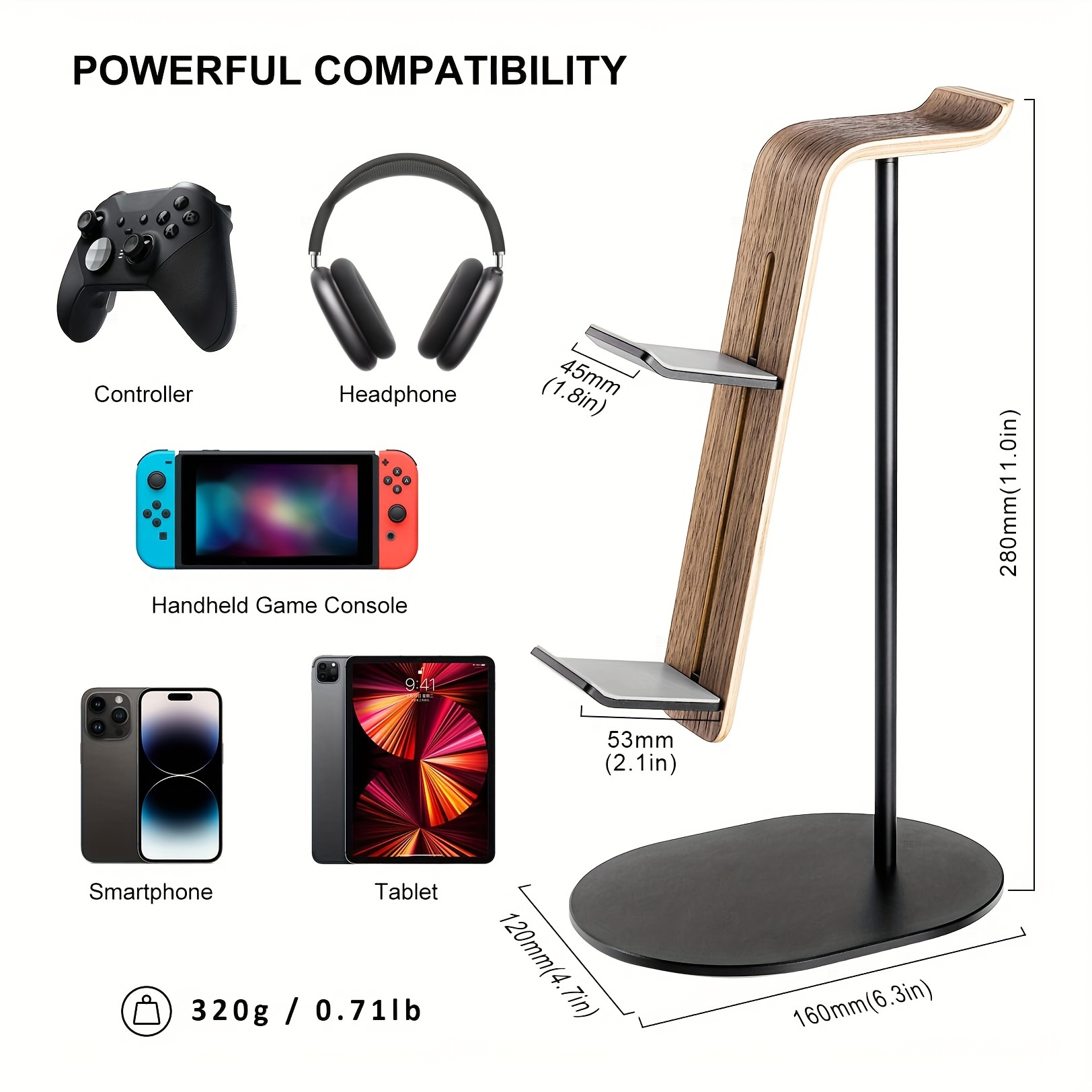 Tech Accessories For Desk - Soporte de madera para controlador y